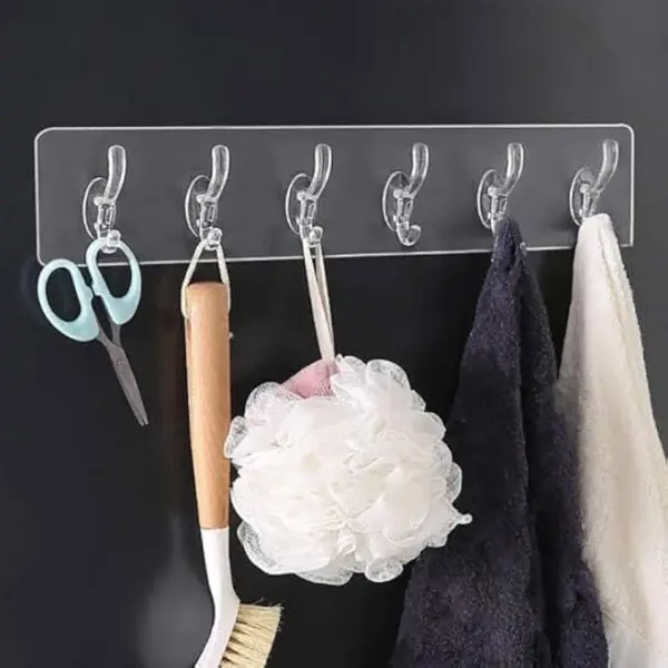 شماعة حائط مرنة 6 هوك لاصق لتثبيت قوي وسهل بدون مسامير أو تخريم - Flexible 6 Hook Hanger with Adhesive for Easy & Secure Mounting No Nails or Drilling