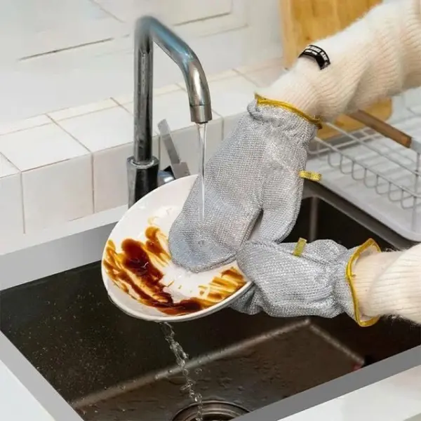 جوانتي غسيل أطباق بسلك ستانلس ستيل بديل الفرشة وسلك المواعين - Steel Wire Dishwashing Gloves Alternative to Scrubbers and Dish Wires