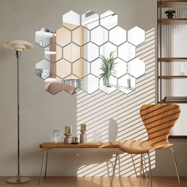 مرايات حائط سداسية لاصقة بدون مسامير 7 قطع شيك ومتينة لديكور البيت - Hexagonal Self-Adhesive Wall Mirrors 7 Pieces Stylish and Durable Home Decor