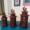 مجموعة فوانيس رمضان الخشبية المزخرفة بالإضاءة (ثلاثة أحجام) - Wooden Decorative Ramadan Lantern Set with Lights (Three Sizes)