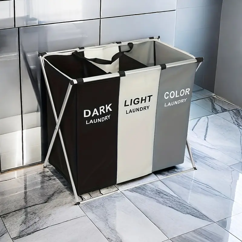 سلة غسيل بـ 3 أقسام لتسهيل فرز الأبيض، الألوان، والملابس الداكنه- Laundry Basket with 3 Sections for Sorting Whites, Colors, and Delicates - Image 7