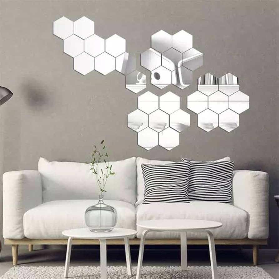 مرايات حائط سداسية لاصقة بدون مسامير 7 قطع شيك ومتينة لديكور البيت – Hexagonal Self-Adhesive Wall Mirrors 7 Pieces Stylish and Durable Home Decor - Image 7