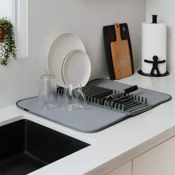 مفرش تنشيف المواعين المايكروفايبر الذكية - Smart Microfiber Dish Drying Mat for Countertops