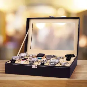 منظم إكسسوارات جلد مقسم بـغطاء شفاف – Premium Multi-Slot Jewelry Box with Clear Lid