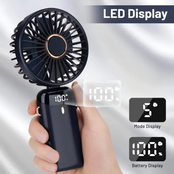 مروحة يد قابلة للطي ببطارية 5000 مللي أمبير للشحن والسفر والمكتب – Foldable Handheld Fan with 5000mAh Battery for Travel and Desk Use