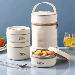 علبة أكل حرارية استانلس بـ3 أدوار – Triple Layer Insulated Stainless Steel Lunch Box