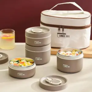 علبة أكل حرارية استانلس بـ4 علب– Insulated Stainless Steel 4 Lunch Boxs