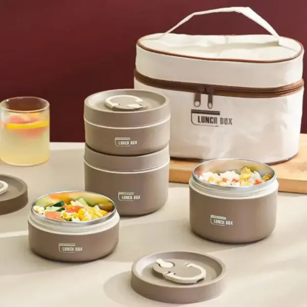 علبة أكل حرارية استانلس بـ4 علب– Insulated Stainless Steel 4 Lunch Boxs