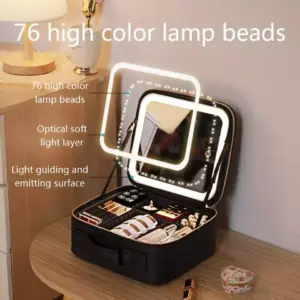 منظم ميك اب + مراية LED للسفر والاستخدام اليومي - Makeup Organizer + LED Mirror – For Travel & Daily Use