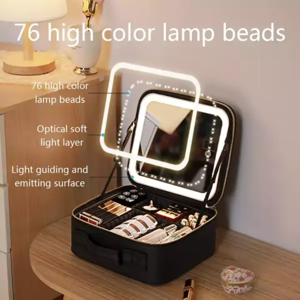 منظم ميك اب + مراية LED للسفر والاستخدام اليومي - Makeup Organizer + LED Mirror – For Travel & Daily Use